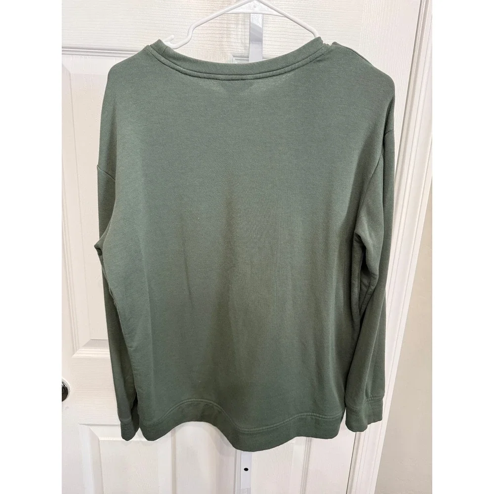 Orvis Women Olive Green Pull Over Sweater Size Small Crew Neck Long Sleeve
